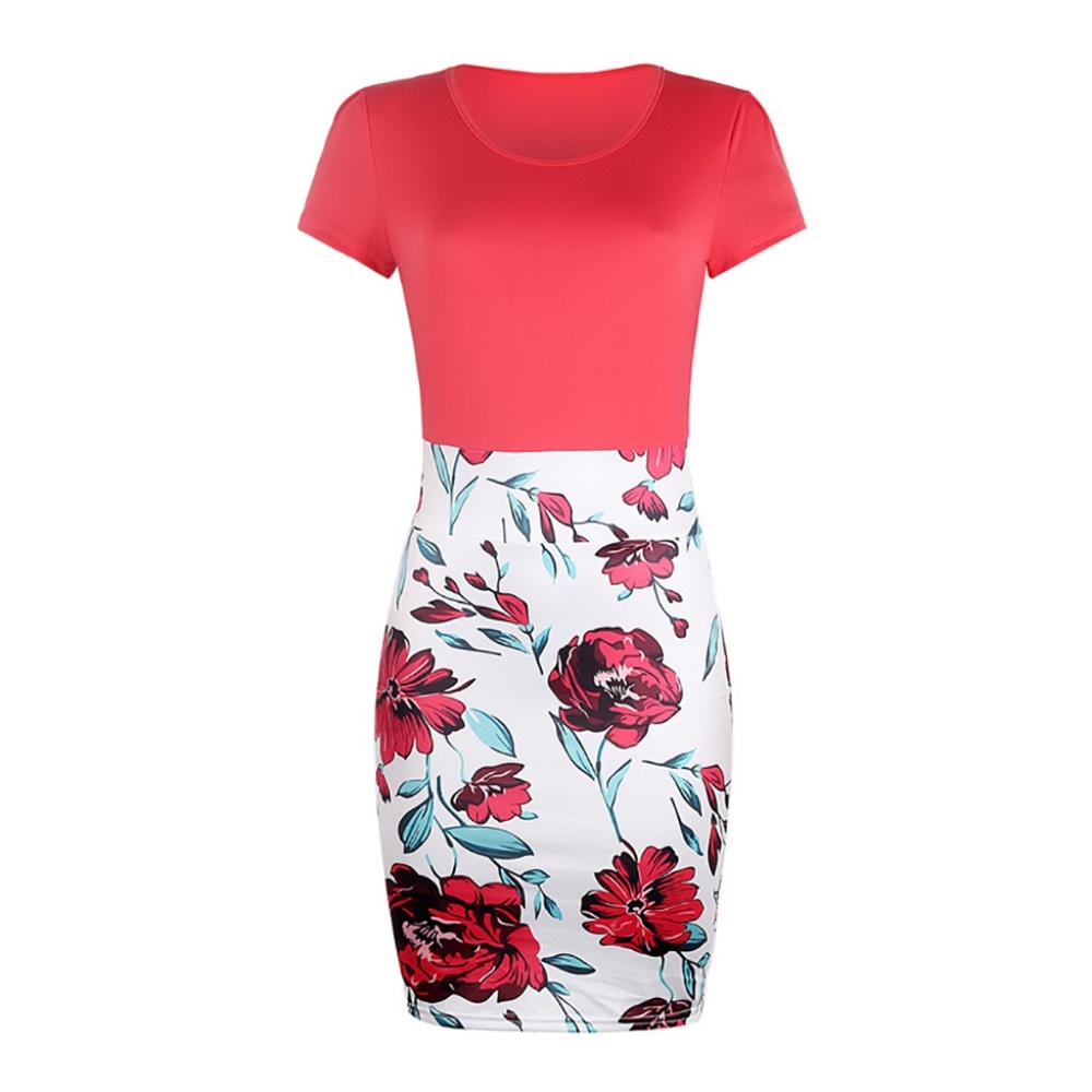 PLUS FLORAL SHORT SLEEVE O-NECK MIDI DRESS - Picture 3 of 4
